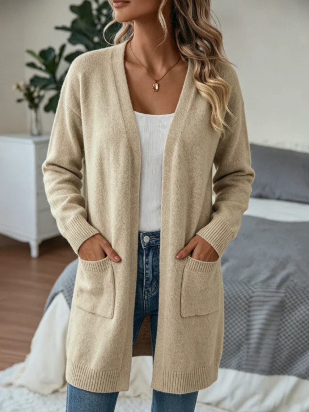 ZARA Women's Fall Winter Solid Long Sleeve Knit Cardigan Oversized Pocket